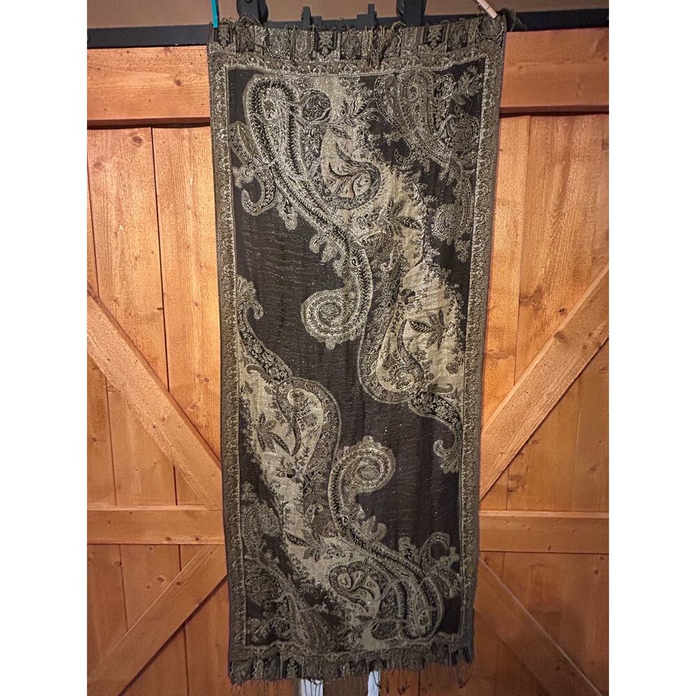 Table Runner Brown Gold Tassels 27x65"